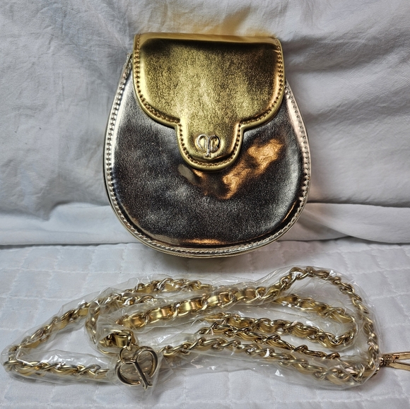 Cle De Peau Silver And Gold Metallic Mini Crossbody Bag With Chain Strap NEW - Picture 6 of 16